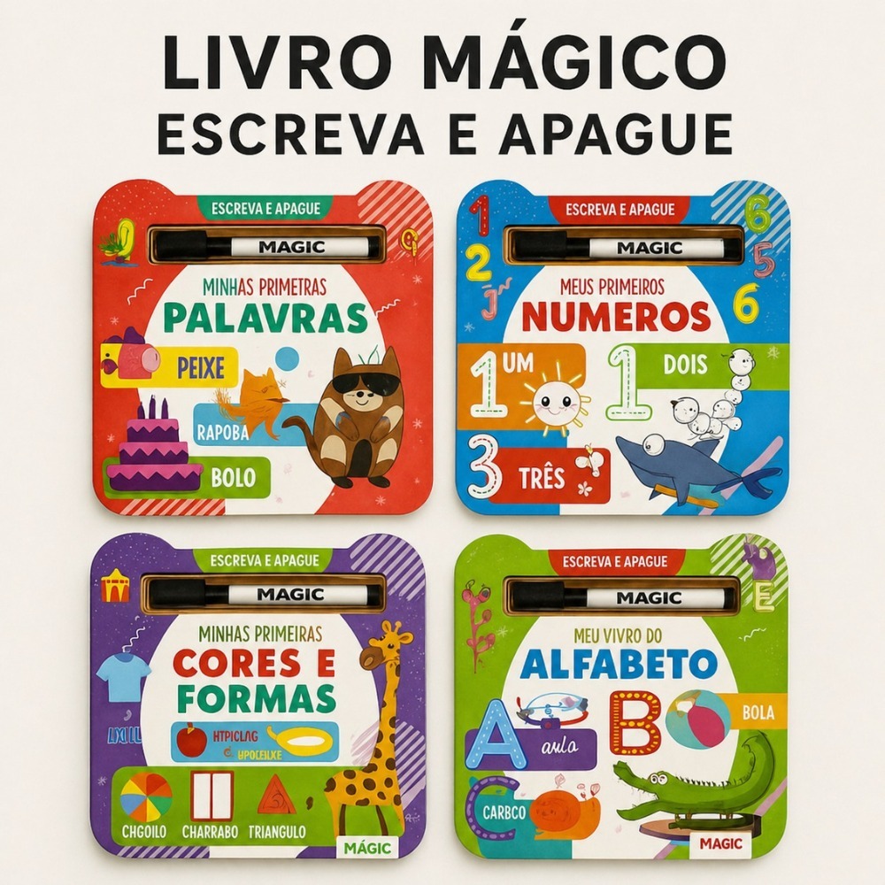 Livro Educativo Escreva Apague 1, 2 ou 4 Unidades Infantil Aprender Educativo. Contém variação
