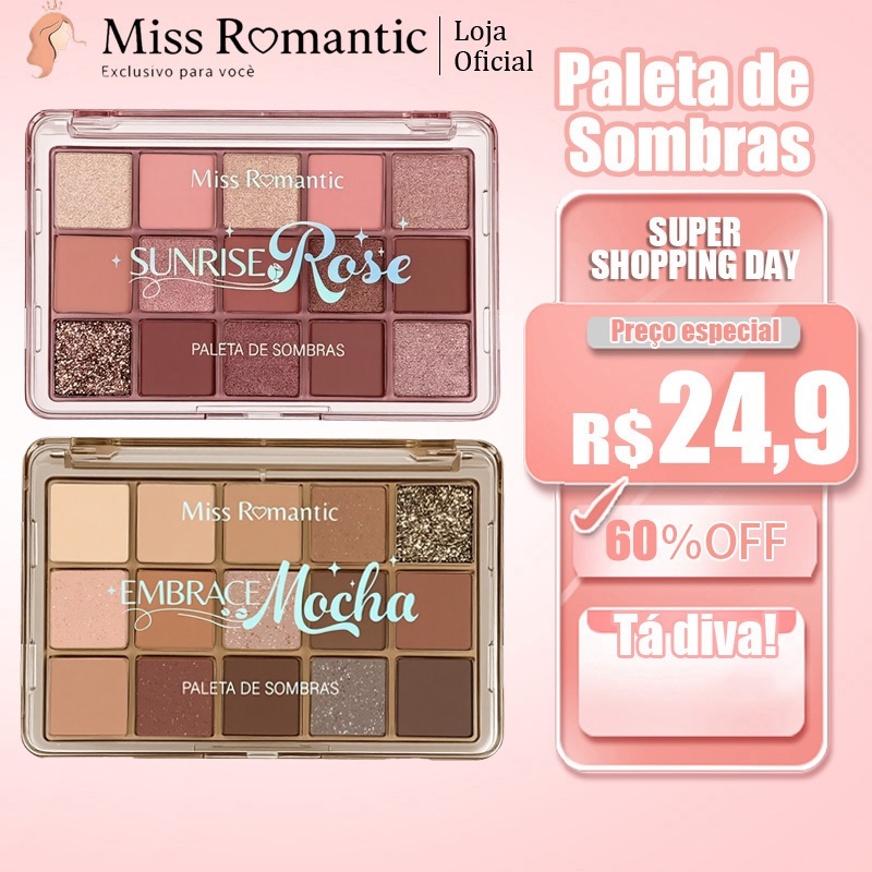 Paleta de Sombras Profissional 15 Cores Miss Romantic Tons Nude e Rosê