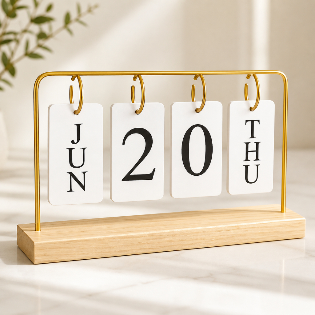 Calendário De Mesa Decorativo Com Plaquinhas Dourado Permanente Escritório Decoração Luxo