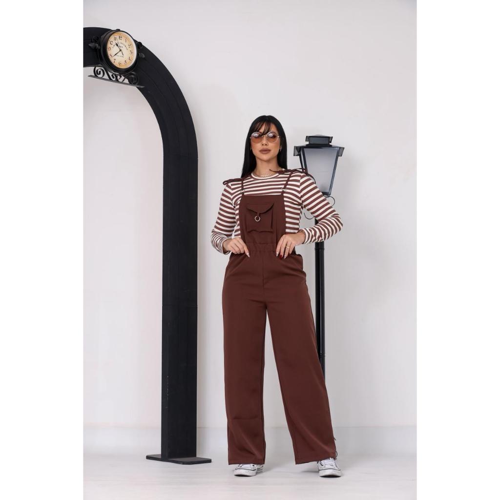 jardineira feminina pantalona alfaiataria com bolso frontal elegante confortável Atemporal *PreçoBaixo* Lua Chic