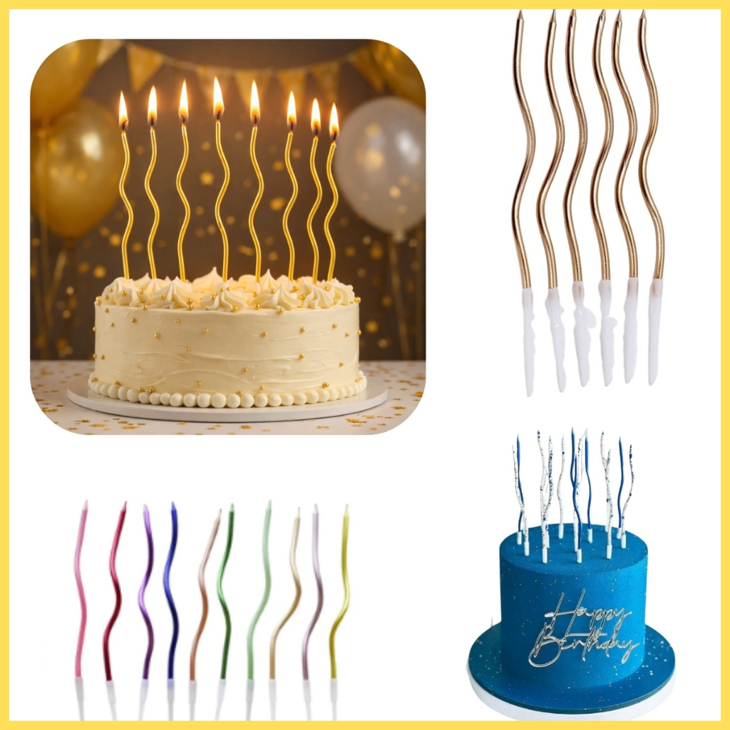 Kit 6 Velas Espiral Palito Metalizada Ondulada para Bolo Aniversário
