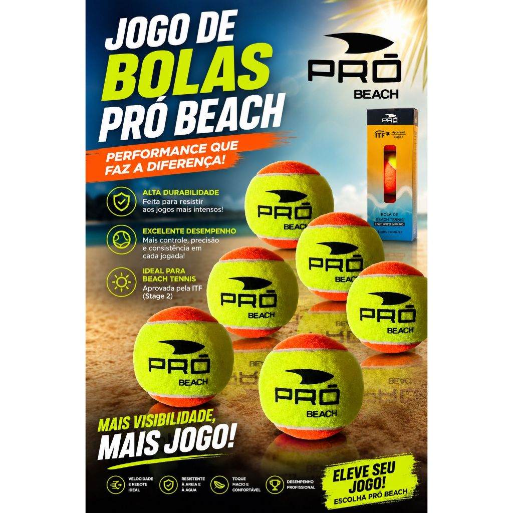 Kit 3 Bolas Beach Tennis PRO Na Caixa Bolinha Tenis Praia Stage 2 Treino Quadra Areia Esporte