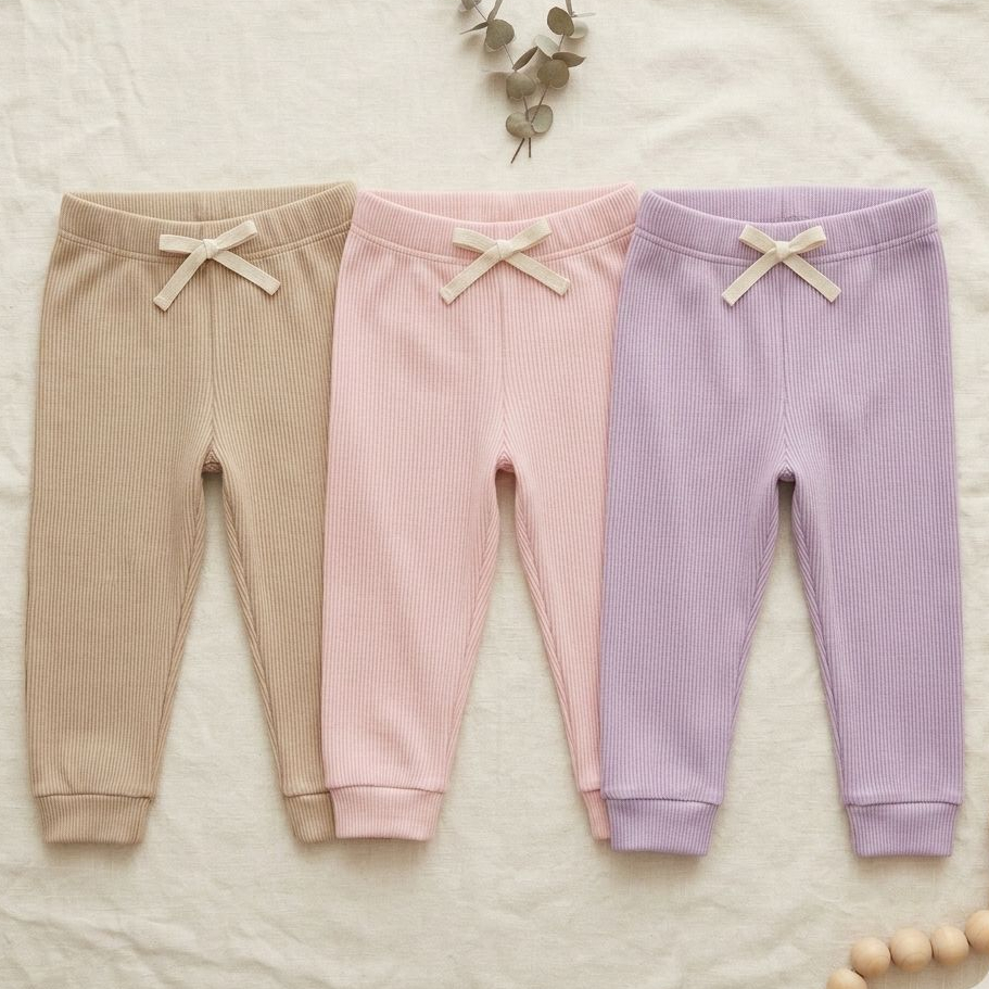 Kit 3 Calças Jogger Infantil Menina Canelada Algodão com elastano 1 ao 3 Anos -confortável - escolar