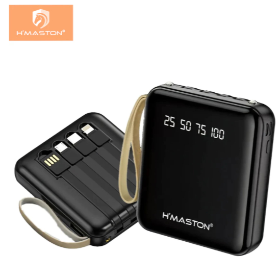 H'maston YD67 Carregador Power Bank Portátil 4 Cabos 10000mAh com indicador LED inteligente