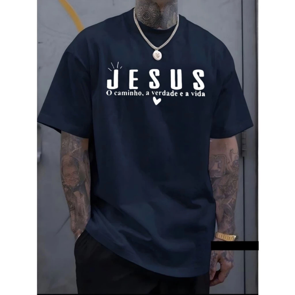 Camiseta Masculina Jesus O Caminho A Verdade E a Vida Street  Camisa  100% algodão,  camiseta gospel