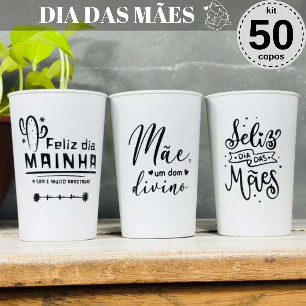 Kit 50 Copos Para Lembrancinha do Dia Das Maes Lembrancinha culto dia das mães Barato Econômico