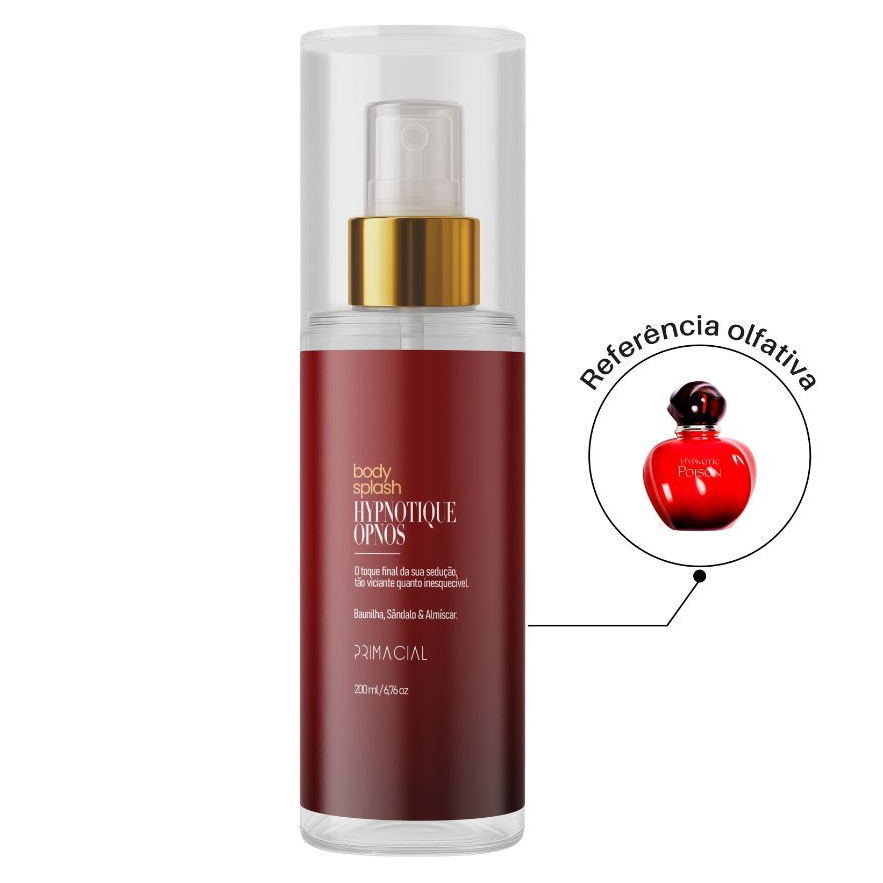 BODY SPLASH FEMININO HYPNOTIQUE OPNOS 200ML - PRIMACIAL PERFUME ABAUNILHADO E FLORAL