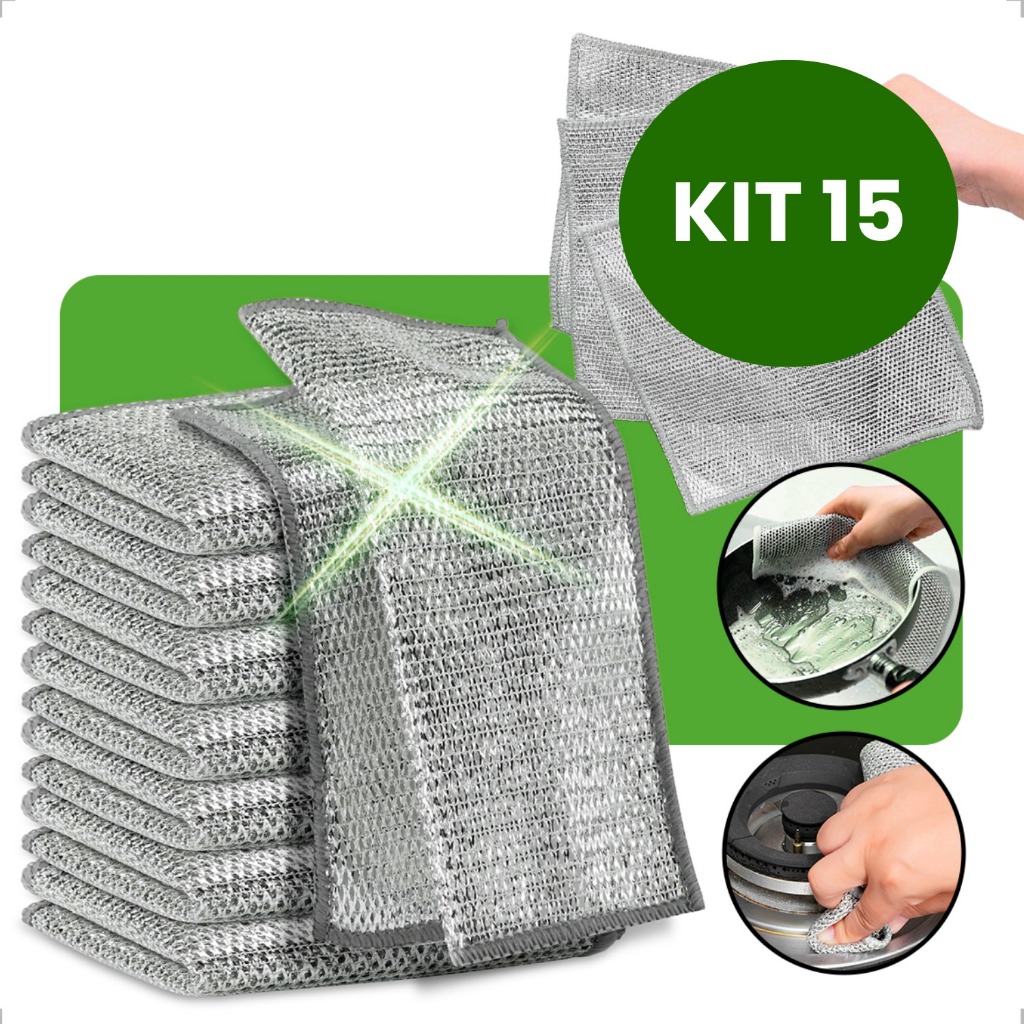 Kit 15 Pano de Limpeza Multiuso Metalico Cozinha Pia Fogão