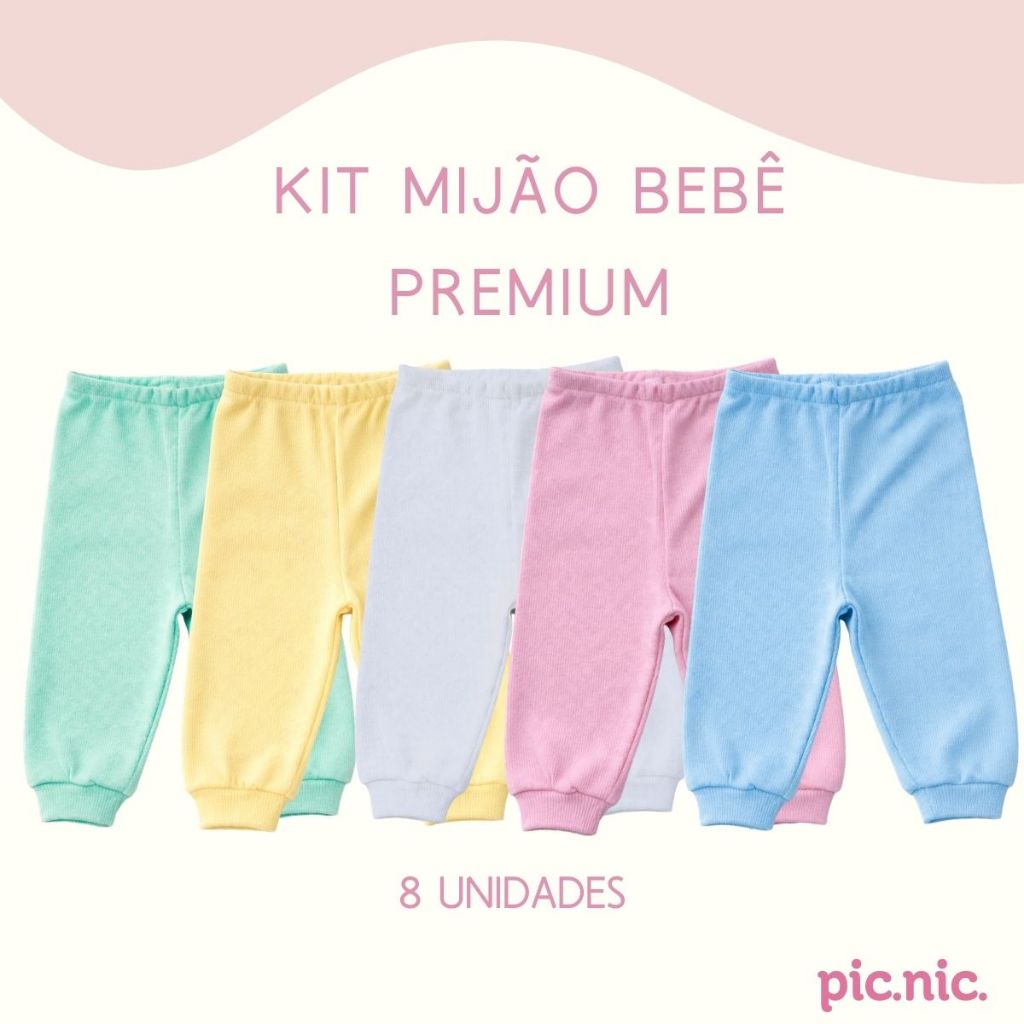 Kit 8 Mijão Calça Pagão Bebê Malha 100% Algodão Menino Menina Lisas