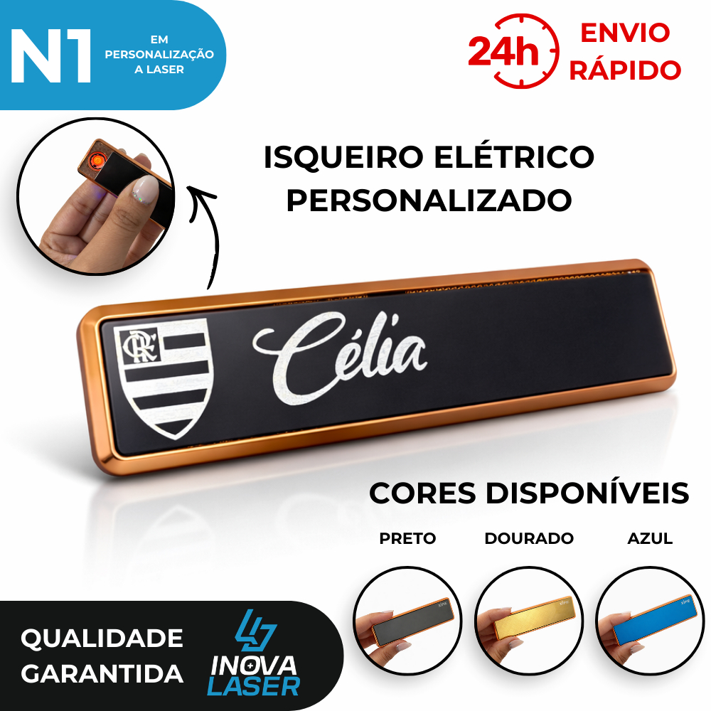 Isqueiro Elétrico Personalizado 🔥 Recarga Rápida e Sem Gás!