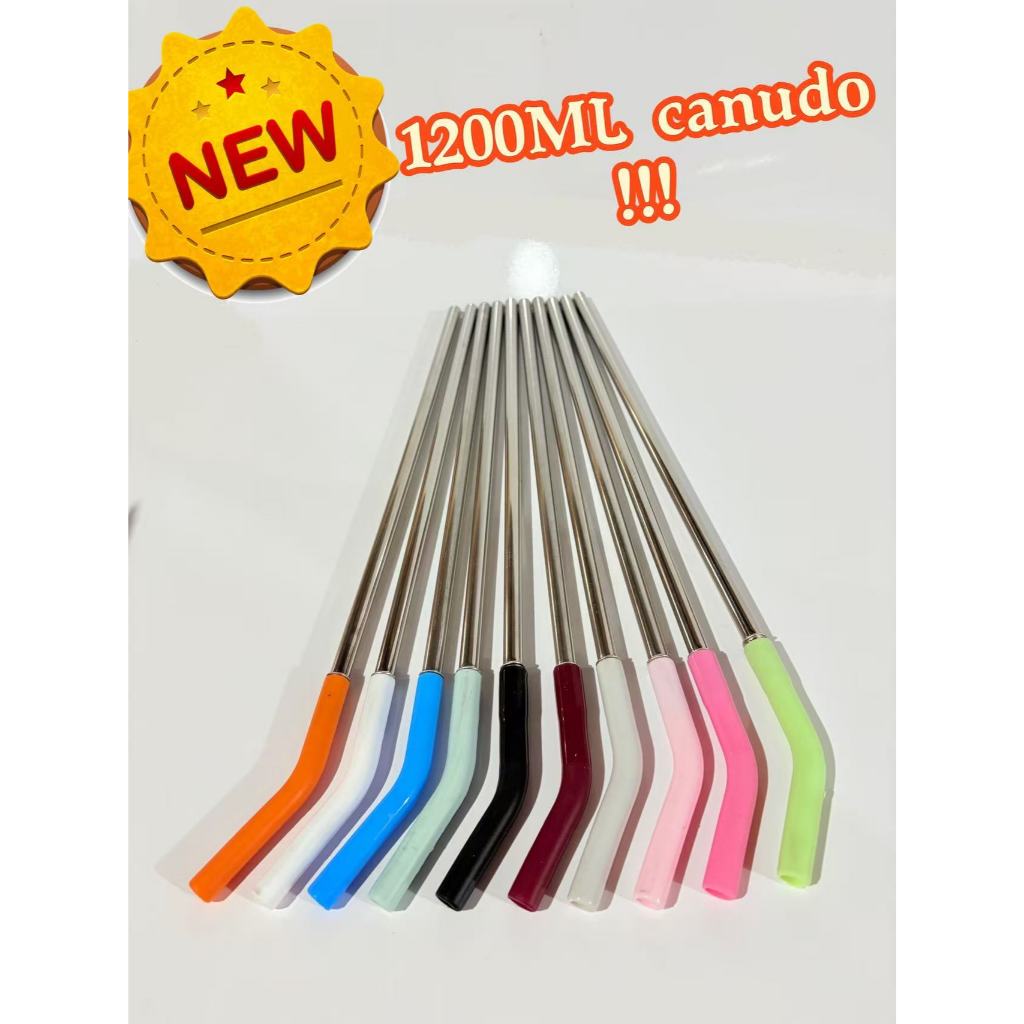 Canudo inox reutilizável em aço inoxidável com ponta de silicone para copos térmicos de 40oz