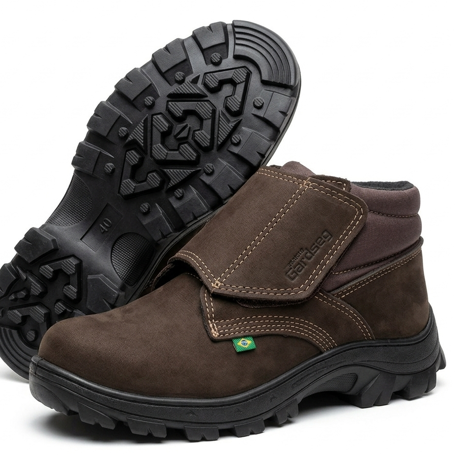 Bota de segurança trabalho Couro Legítimo com Fechamento em Velcro Resistente