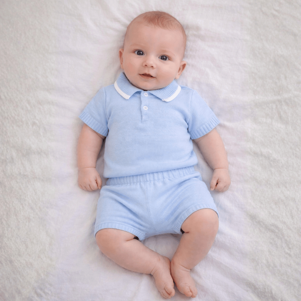 Conjunto Tricot Bebe Menino I Blusa Manga Curta Gola Polo e Shorts
