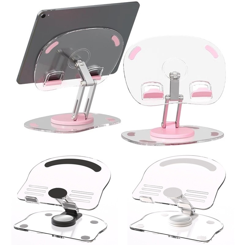 Suporte Para Celular e Tablet Transparente Ajustavél Rotatório 360° Escritorio Acrilico Dobravel