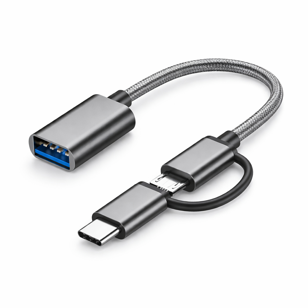 Cabo OTG 2 em 1 Tipo-C e Micro USB para USB 3.0 Adaptador Android Conversor Smartphone Todas Marcas