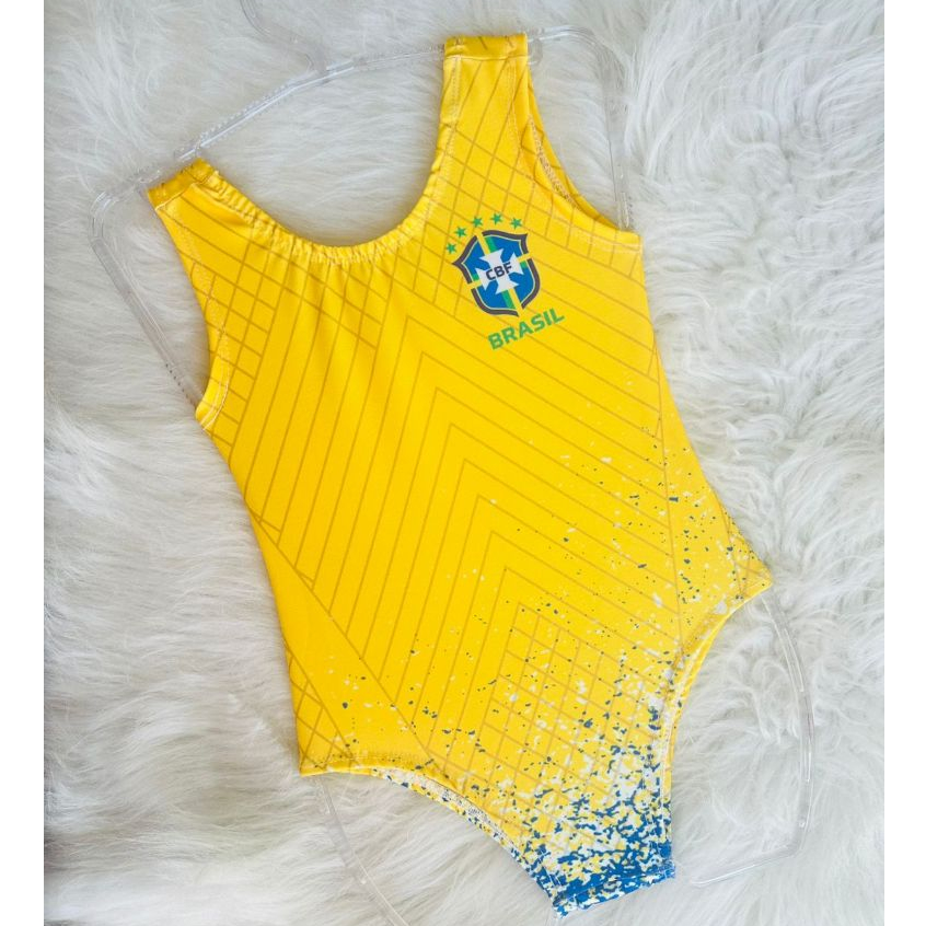 Maiô Infantil Brasil Menina Body Praia Piscina Estampa Brasil Confortável