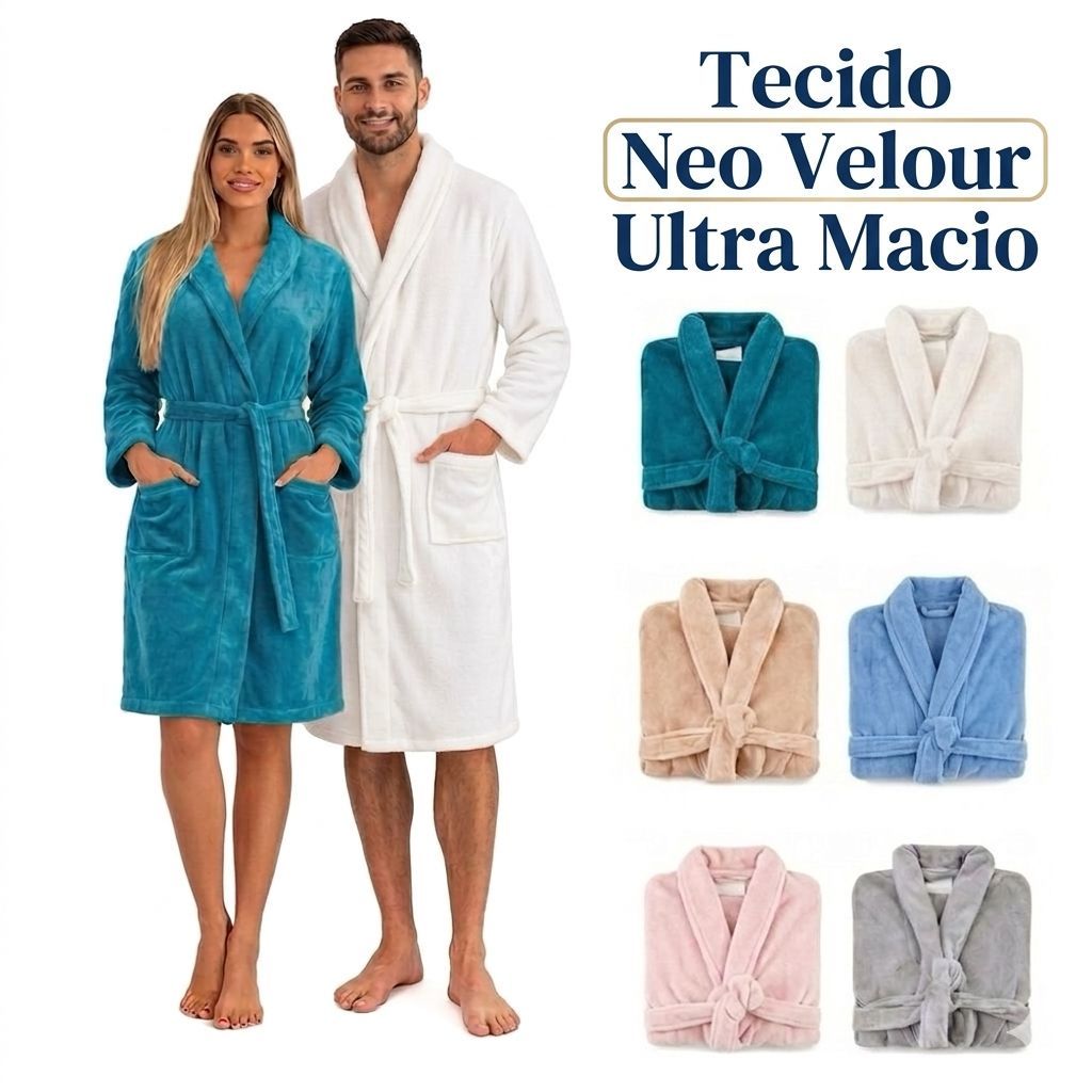 Roupão Luxo Microfibra Plush Aveludado Toque Macio Grosso Masculino e Feminino Unisex