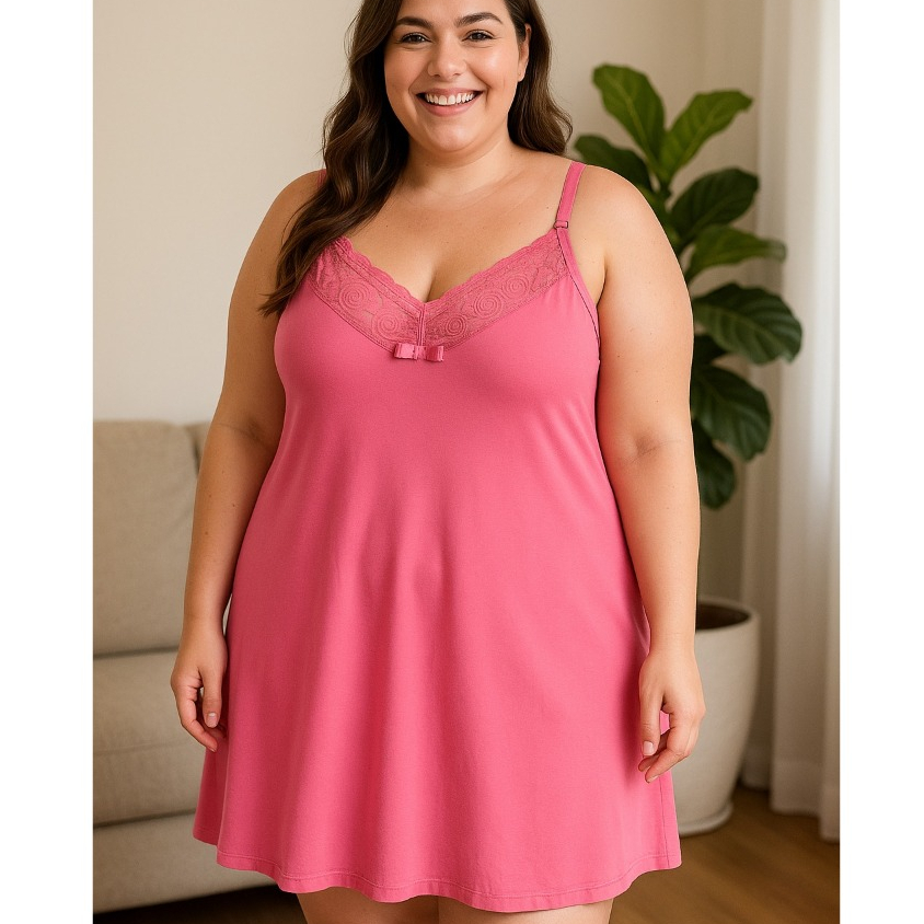 Camisola Plus Size  Clássica Conforto  Alça Reforçada Regulável  Promoção Camisola Feminina Grande