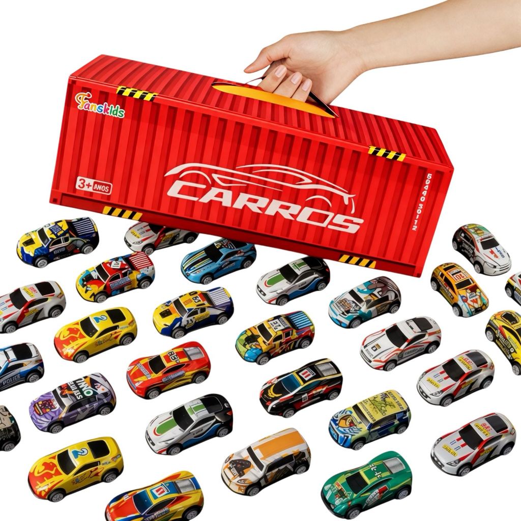 48 Carrinhos Infantil Metálicos Sortidos Com Maleta Container E 2 Mapas De Pista