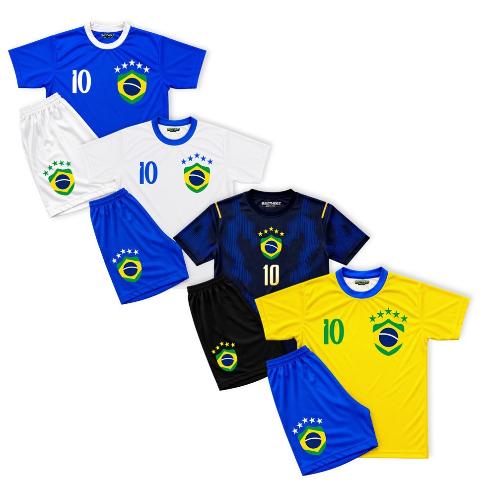 Camisa + Short do Brasil Infantil Juvenil Futebol Copa do Brasil Torcida Masculino ou Feminino