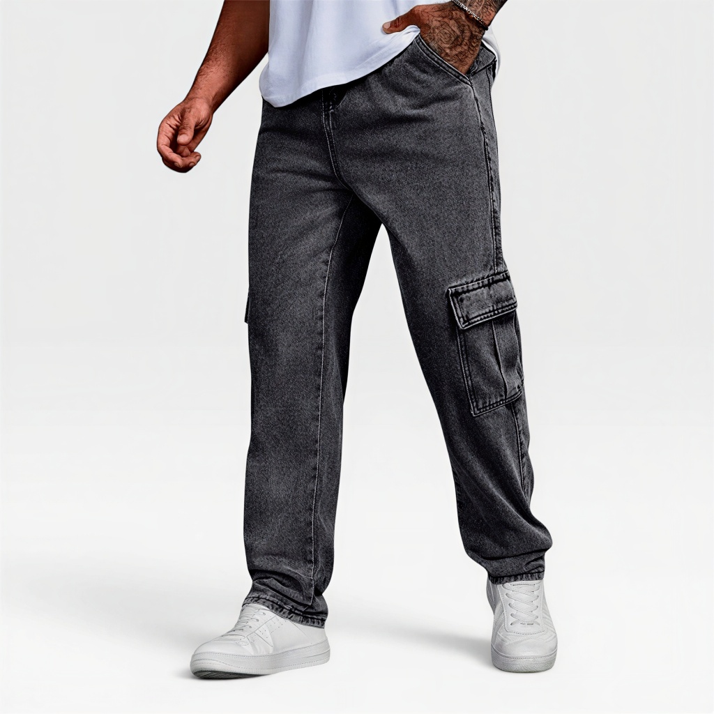 Calça Jeans Cargo Masculina Streetwear Preta Mescla Cinza Grafite 34 Ao 44