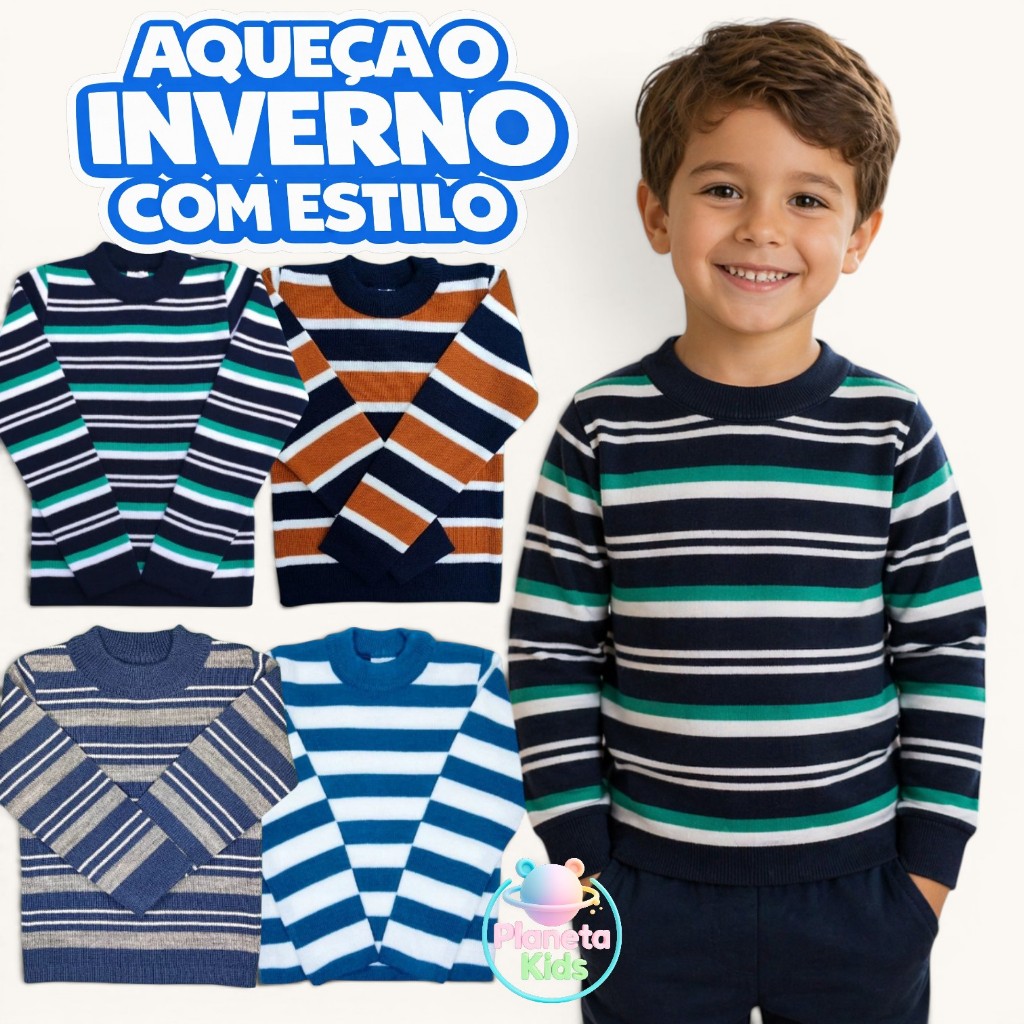 Kit 2 Blusas de Tricot Lã Infantil Juvenil Masculina Inverno