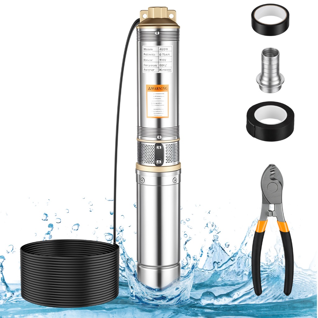 Bomba Submersa 1/4HP 100L/min 60m Altura para Poço 70mm 110V-220V