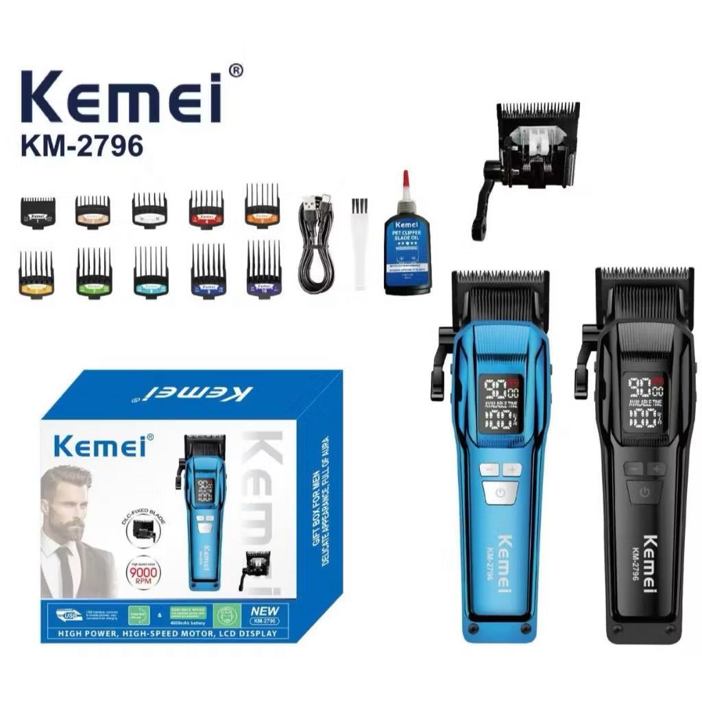 Máquina de Cortar Cabelo Kemei KM-2796 Original Profissional 9000 RPM Display LCD 10W  - Bivolt