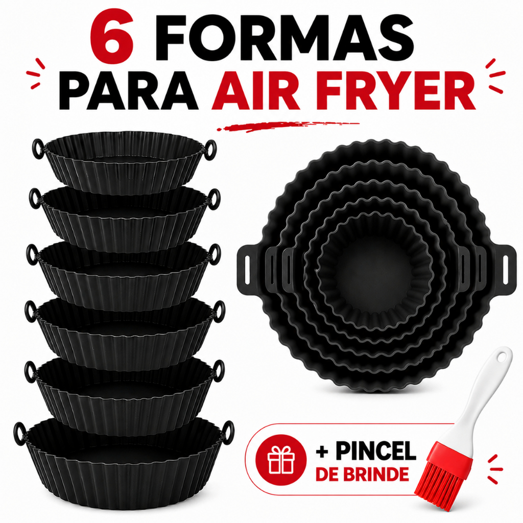 6 Formas Antiaderente Para Air Fryer Silicone Forno Microondas + Pincel Culinario