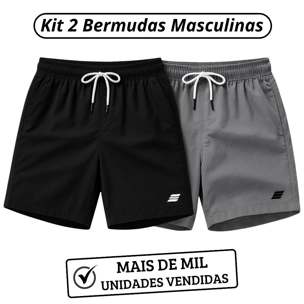 Kit 2 Shorts Academia Masculino Dry Fit Tactel Bermuda Masculina Treino Leve Confortável