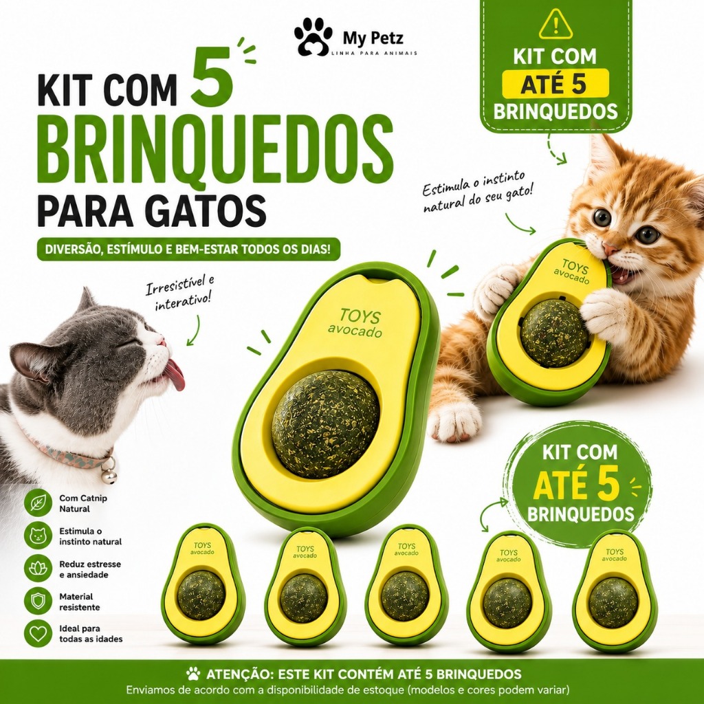 KIT Abacates de Brinquedo Para Gato Com Catnip Interativo para Gato Com Erva Natural de Gato