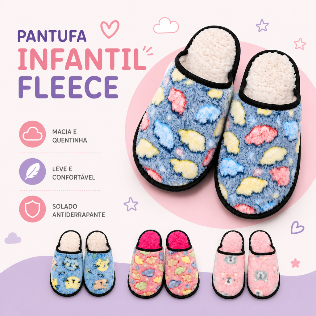 Pantufa Infantil Peluciada Confort Tecido/lã Inverno Quentinha Menino e Menina