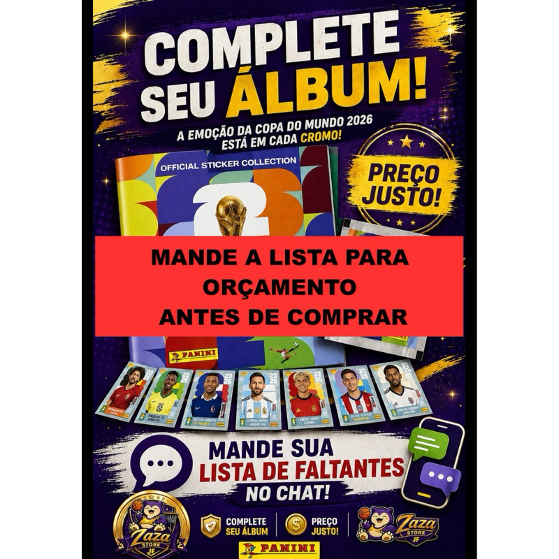 Figurinhas ORIGINAIS Copa do Mundo 2026 panini AVULSAS, mande sua lista via chat