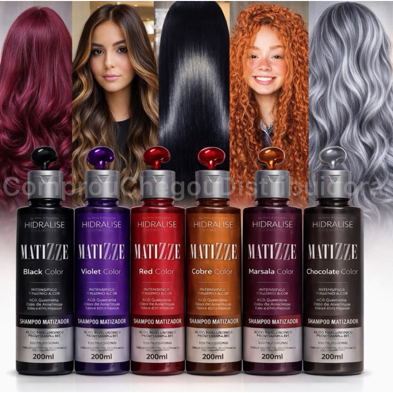 Shampoo Tonalizante Escurecedor S/ Amônia Avelã, Marsala, Loiro, Vermelho Ruivo 100% Natural Matizze