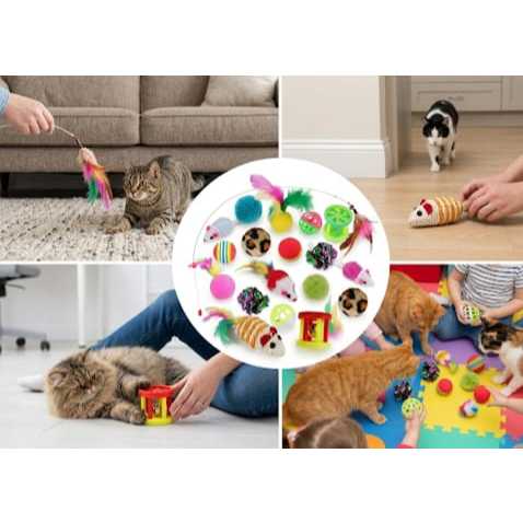 Kit 8 Brinquedos para Pet Varinha Ratinho Bolinha Gatinho filhotes e adultos