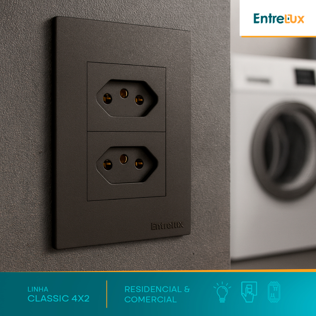 Conjunto Tomada Dupla Universal 2p+t 10a 20a 4x2 Linha Classic Entrelux