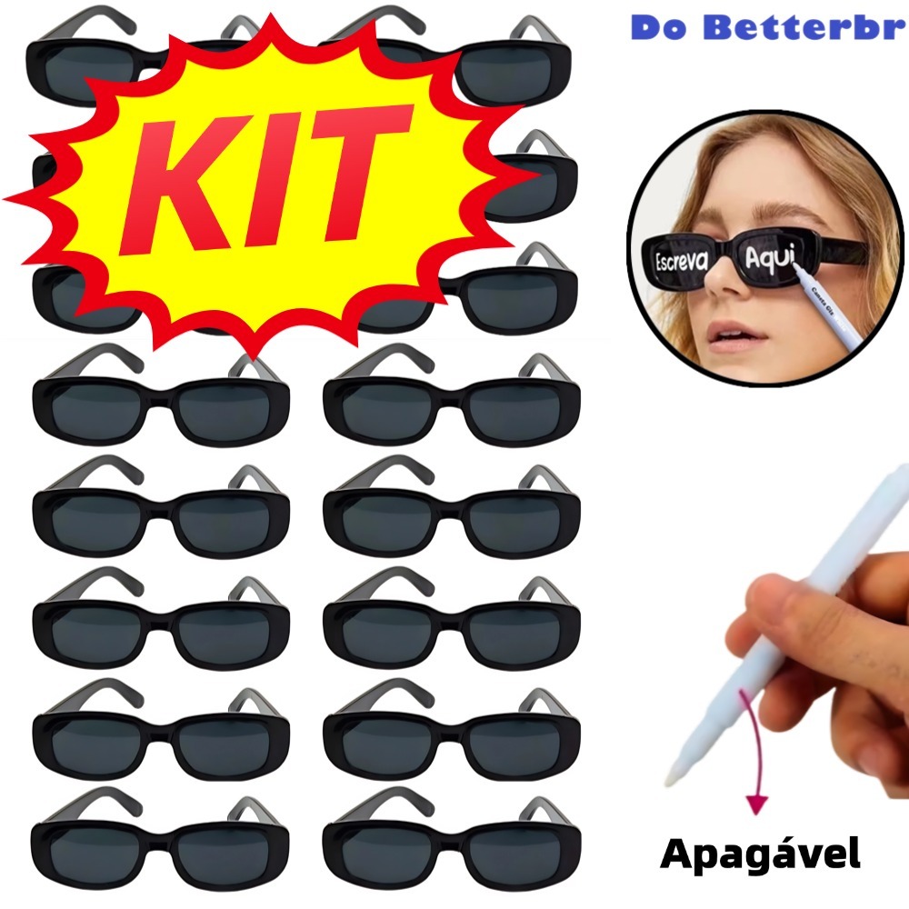 Kit  Oculos Vintage Retro Preto Liso + Caneta Giz Festa Casamento óculos de festa de formatura de carnaval