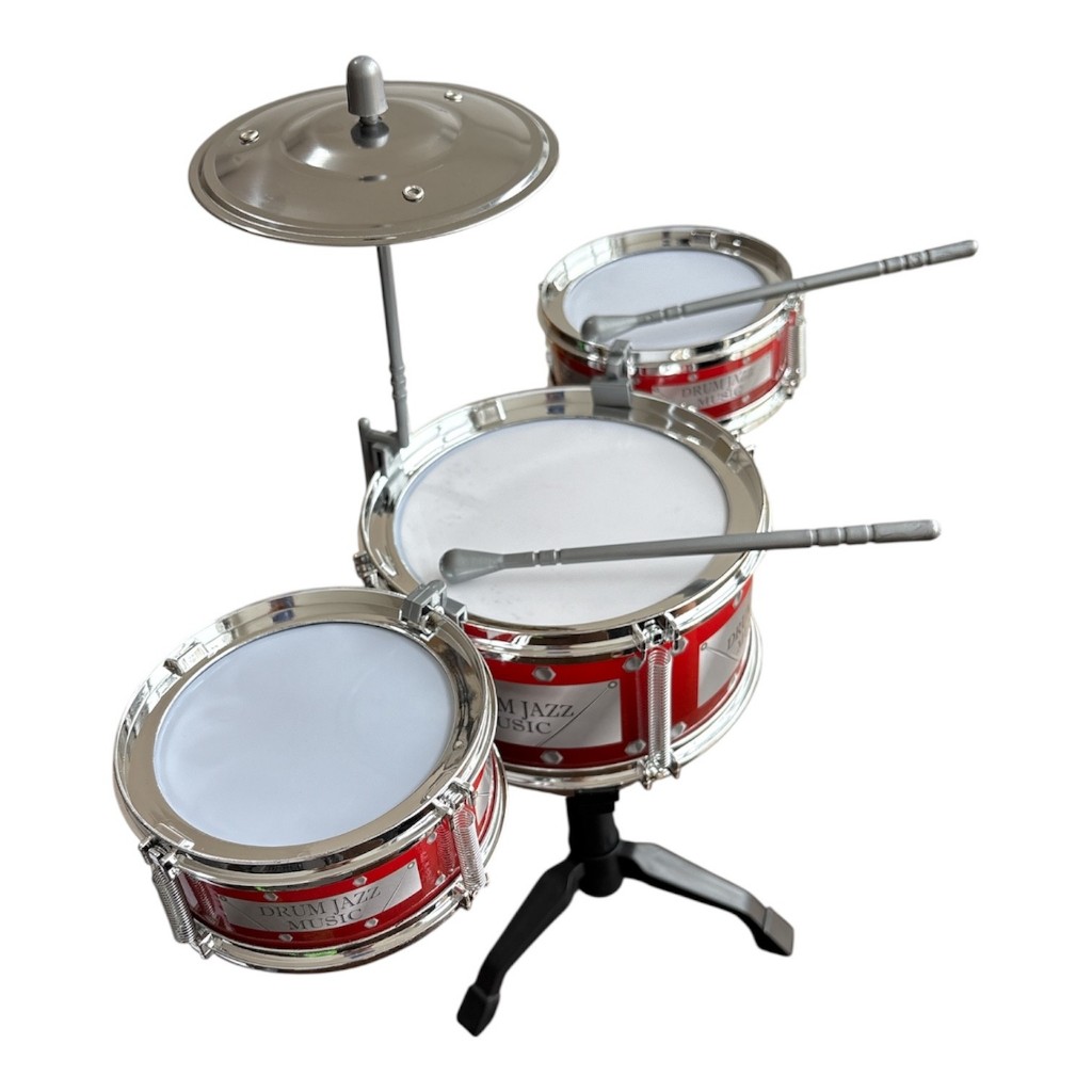 Musical Bateria Infantil 3 Tambores, Prato e Baquetas – Brinquedo Musical para Crianças +3 Anos