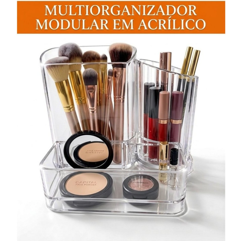 Organizador Acrílico Elegance Maquiagens Escritório Porta Canetas Acessórios de Beleza Multiuso