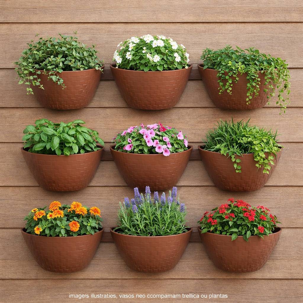 Kit 12 Vaso De Parede Rattan Jardim Horta Vertical 1 Litro Cerâmica