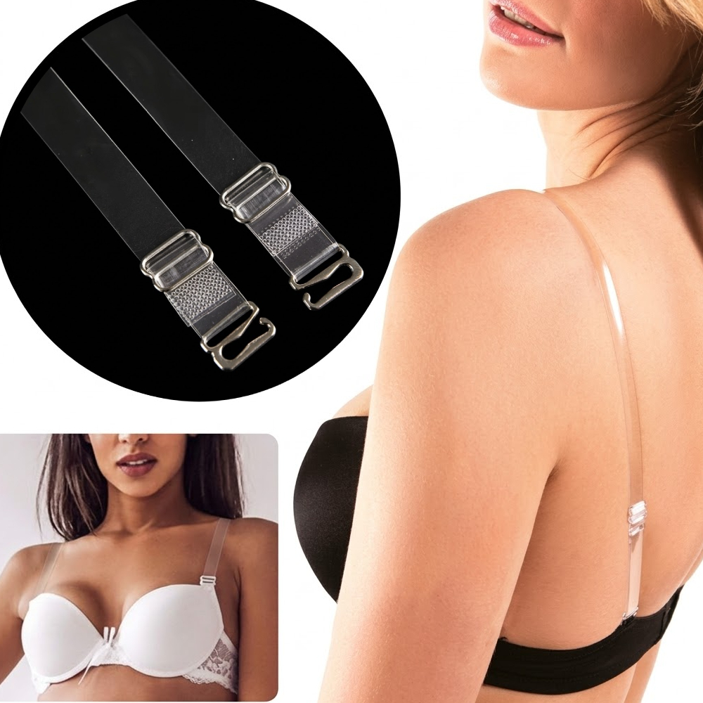 Kit 2 à 10 Alças de Silicone Transparente Invisível e Regulável para Sutiã Antialérgica Feminino