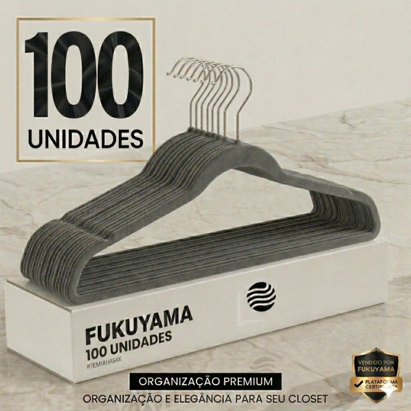 KIT 100 CABIDES DE VELUDO ULTRA FINO CINZA ADULTO FUKUYAMA Antideslizante Com Gancho Giratório 360