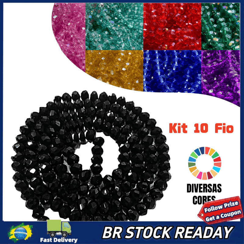 ✅[BR Seller]Kit 10 Fio de Cristal 8mm Flat Facetado Vidro 67~64 Cristais Contas Por Fio Aproximadamente 64 Cores