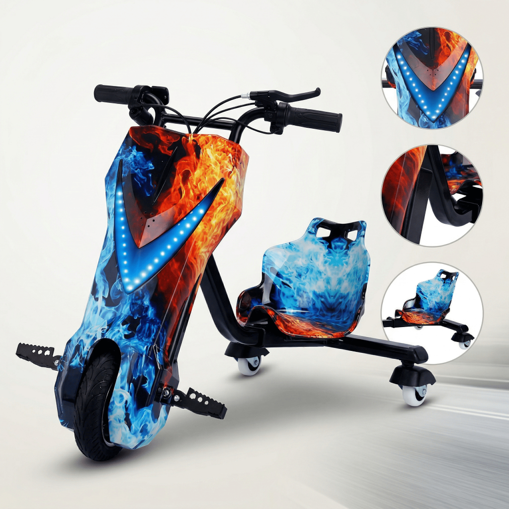 Patinete Elétrico 3 de Drift Rodas Triciclo Infantil 150w 75kg Azul ou Amarelo