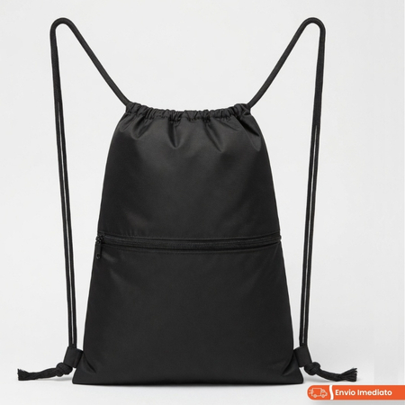 Mochila Bolsa Sacola Academia Esportiva Futebol Impermeável Preta com Zíper - 15 Litros Nylon