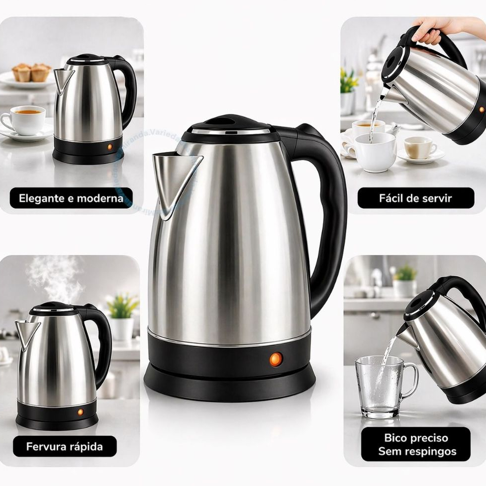 Chaleira Elétrica Jarra Café Chá Inox 110v 220v p Aquecimento Rápido Moderna Desligamento Automático