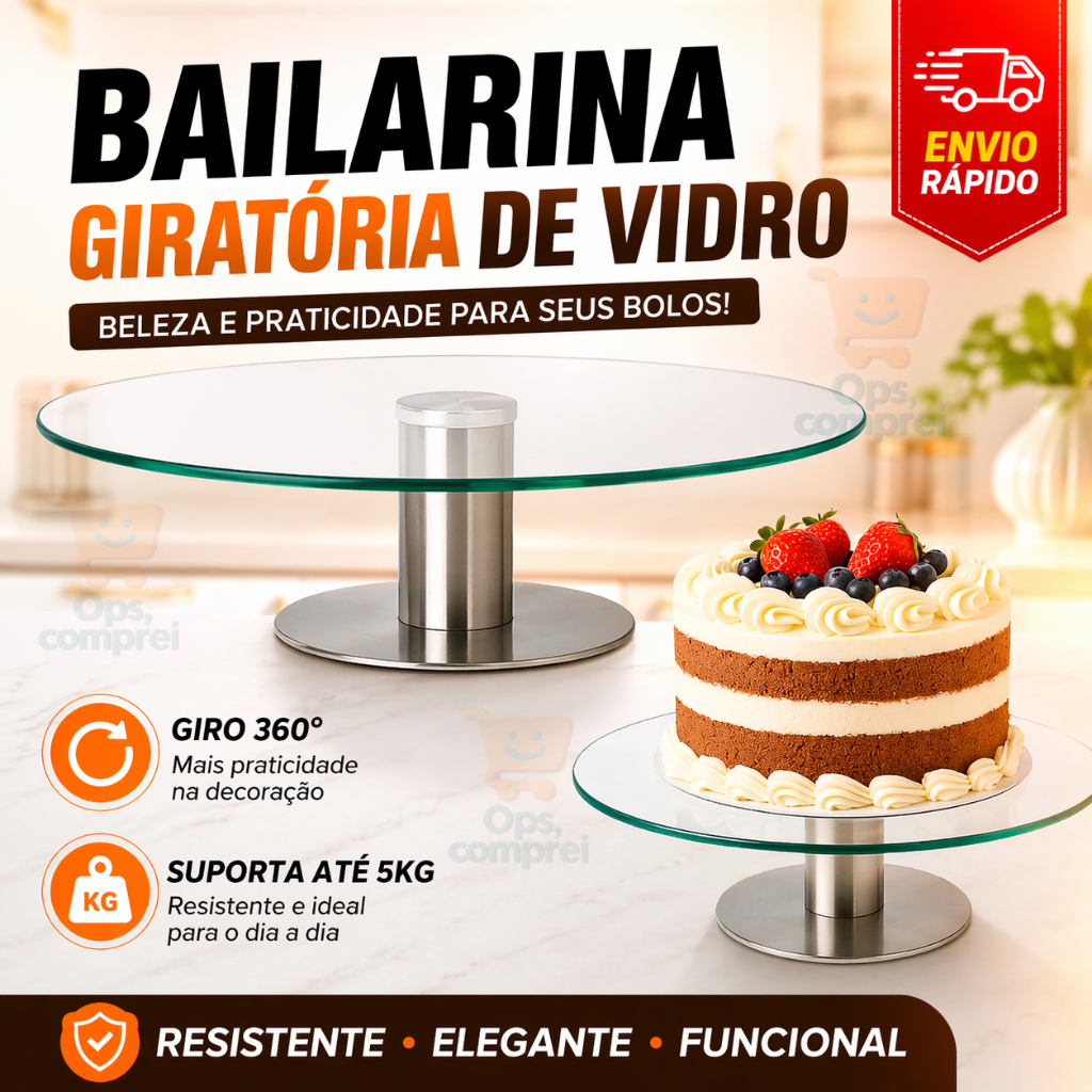 Plataforma Bailarina Giratoria 30cm Boleira Confeitar Vidro Com Base Bolo Boleira Giratoria