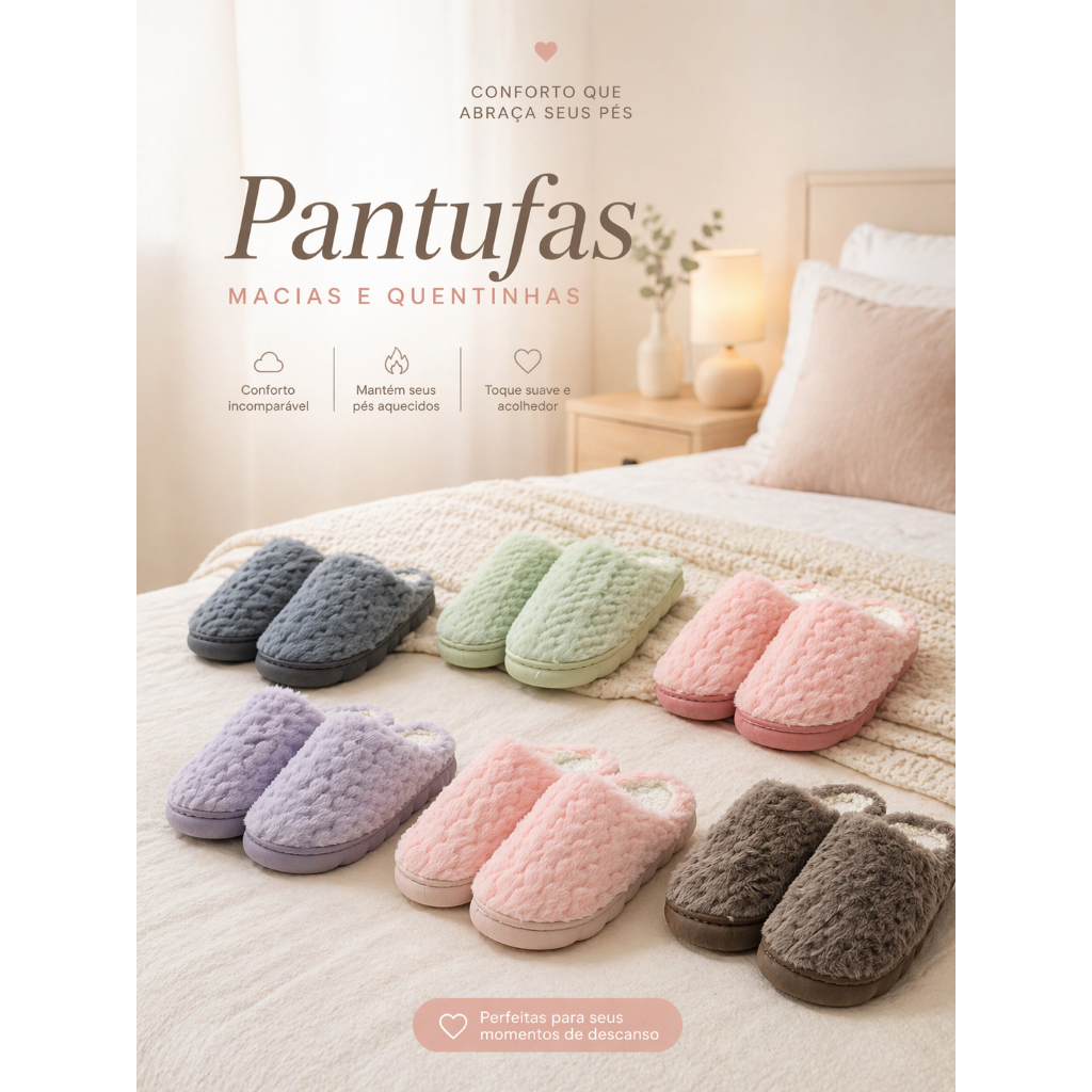 Pantufa Peluciada Nuvem Ultra Macia EVA Antiderrapante Solado Costurado Super Quentinha Inverno