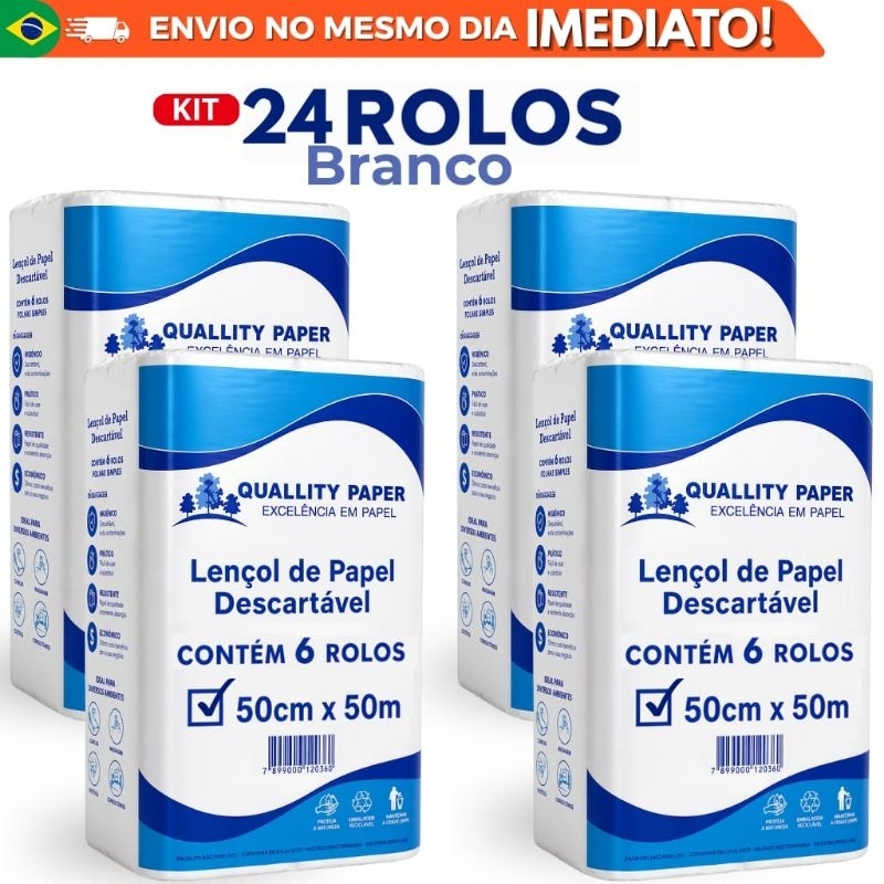 kit 24 rolos Lençol Descartável Papel Hospitalar Maca rolos 50 cm x 50 mts