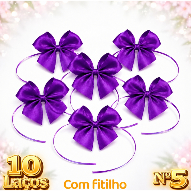 Laço Cetim Nº 5 5x5cm Pronto para Amarrar com Fitilho - 10 Unidades